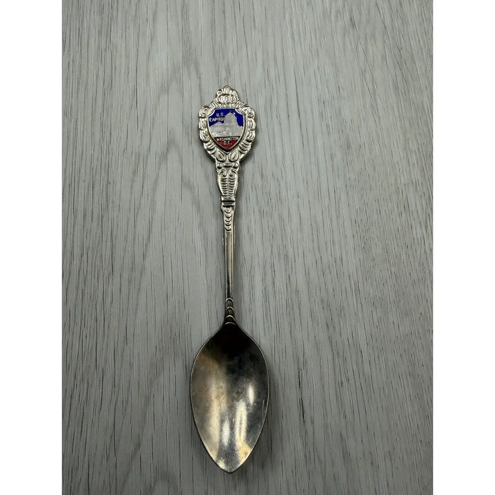 VINTAGE WASHINGTON DC US CAPITOL ENAMEL SILVER PLATE SOUVENIR SPOON